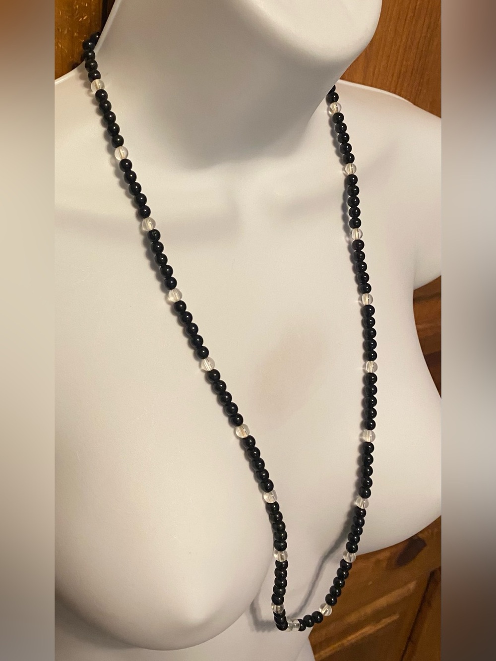 Vintage Avon JJH Black Glass Clear Crystal Beaded Y2K Necklace Minimalist Goth